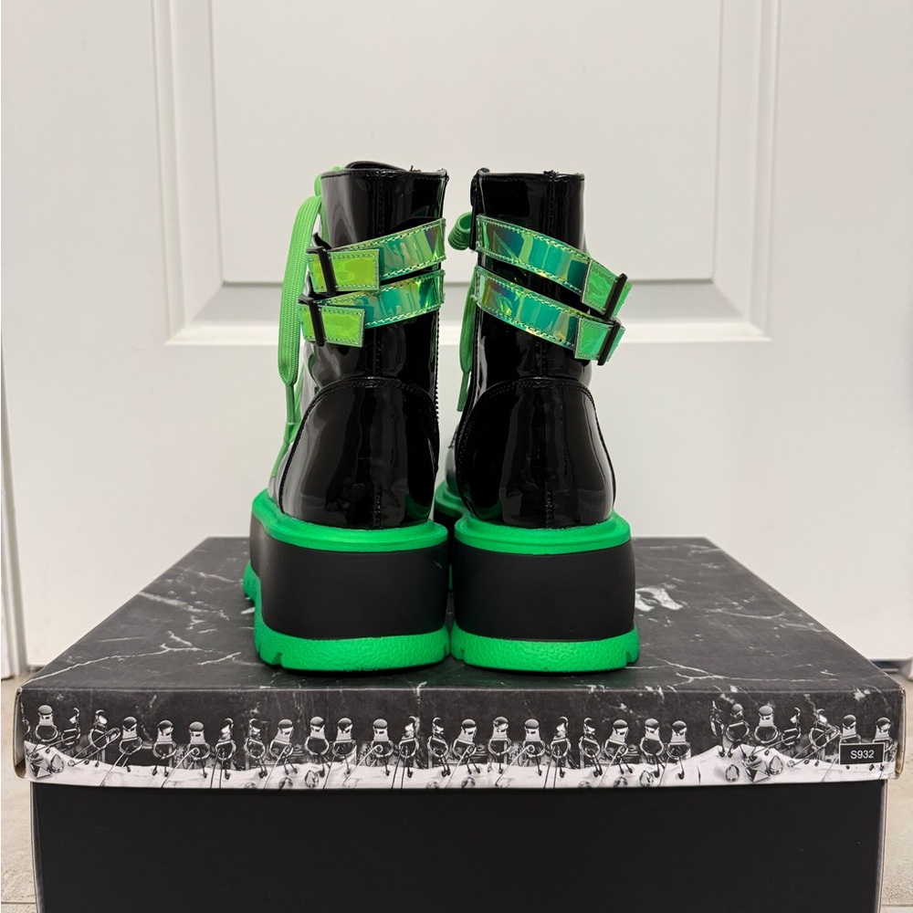 Demonia Iridescent Green and Black Platform Boots - Picture 6 of 7